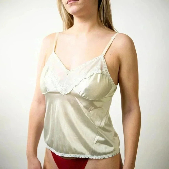 Vintage 90s Mint Green Lace Sheer Cami - Picture 5 of 6